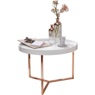 Wohnling Weiß / Kupfer Retro Runder Couchtisch - Sofatisch Wohnling Weiß / Kupfer Retro Runder Couchtisch - Sofatisch