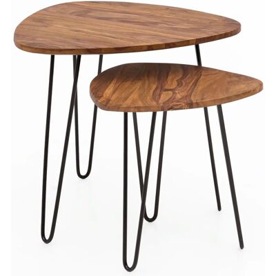 FineBuy Design Beistelltisch-Set - Sheesham & Metall - 2er FineBuy Design Beistelltisch-Set - Sheesham & Metall - 2er