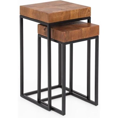 FineBuy Sheesham Metall Beistelltisch Set - Industrial Design FineBuy Sheesham Metall Beistelltisch Set - Industrial Design