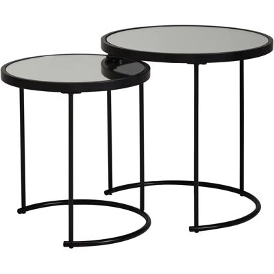 Set di Tavolini Rotondi - Vetro Nero e Acciaio 50/42cm Set di Tavolini Rotondi - Vetro Nero e Acciaio 50/42cm