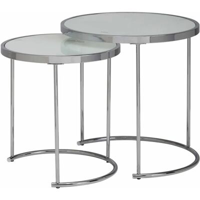 Set di Due Tavolini Rotondi Bianco/Argento - 50/42 cm - Soggiorno Set di Due Tavolini Rotondi Bianco/Argento - 50/42 cm - Soggiorno