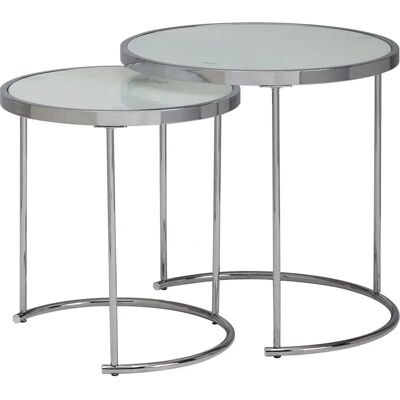 FineBuy Weiße Silber Runde Beistelltische - 2 Stück FineBuy Weiße Silber Runde Beistelltische - 2 Stück
