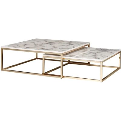 Wohnling Weißer Marmor-Design Couchtisch-Set - Modern Quadratstil Wohnling Weißer Marmor-Design Couchtisch-Set - Modern Quadratstil