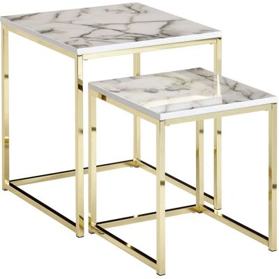 Wohnling Weiß Marmor Beistelltisch-Set - Modern Quadratische Couchtische Wohnling Weiß Marmor Beistelltisch-Set - Modern Quadratische Couchtische