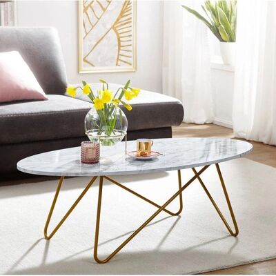 Table basse aspect marbre blanc Wohnling 120x60x40cm - Table basse - Publicité Table basse aspect marbre blanc Wohnling 120x60x40cm - Table basse - Publicité