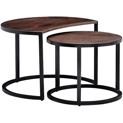 Wohnling Mango Massivholz Couchtisch 2er Set - Rund Industrial Wohnling Mango Massivholz Couchtisch 2er Set - Rund Industrial