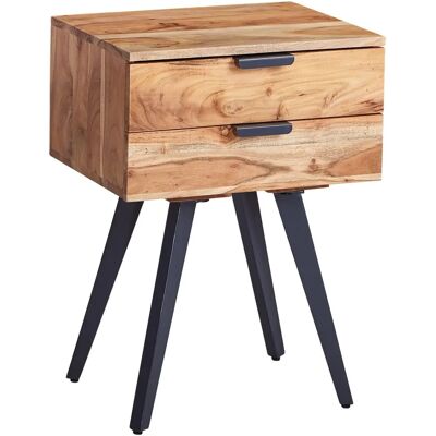 FineBuy Nachttisch - 47x65x35cm, Massiv Akazie, Modern mit Metallbeinen FineBuy Nachttisch - 47x65x35cm, Massiv Akazie, Modern mit Metallbeinen