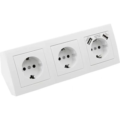 MC POWER Enchufe de mesa, triple, tipo F - 2 USB - Blanco MC POWER Enchufe de mesa, triple, tipo F - 2 USB - Blanco