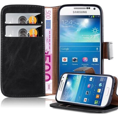 Capa de couro para Samsung Galaxy S4 MINI com compartimentos para cartão e suporte Capa de couro para Samsung Galaxy S4 MINI com compartimentos para cartão e suporte