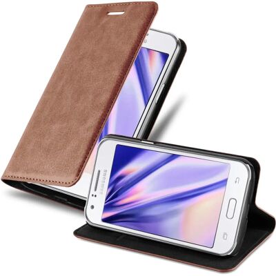 Capa Samsung Galaxy J1 2015 - Capa protetora marrom com suporte e porta-cartões Capa Samsung Galaxy J1 2015 - Capa protetora marrom com suporte e porta-cartões