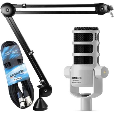 RØDE Mikrofon Podmic USB Weiss mit PSA-1 Stativ und Kabel - Mikrofon RØDE Mikrofon Podmic USB Weiss mit PSA-1 Stativ und Kabel - Mikrofon