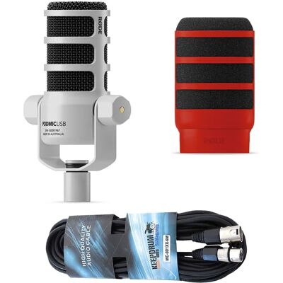 RØDE Mikrofon Podmic USB Weiß mit WS14P Popschutz Rot und Kabel - Mikrofon RØDE Mikrofon Podmic USB Weiß mit WS14P Popschutz Rot und Kabel - Mikrofon