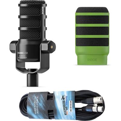 RØDE Podmic USB Mikrofon mit WS14G Poppschutz, Grün & Kabel - Mikrofon RØDE Podmic USB Mikrofon mit WS14G Poppschutz, Grün & Kabel - Mikrofon