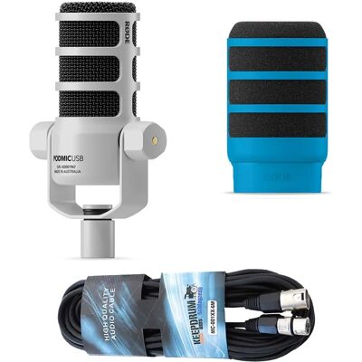 RØDE Mikrofon Podmic USB Weiß mit WS14B Popschutz Blau und Kabel - Mikrofon RØDE Mikrofon Podmic USB Weiß mit WS14B Popschutz Blau und Kabel - Mikrofon