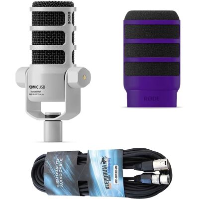 RØDE Podmic USB Mikrofon - Weiß, Lila Popfilter & Kabel - Podcast RØDE Podmic USB Mikrofon - Weiß, Lila Popfilter & Kabel - Podcast