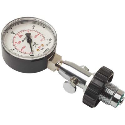 Manómetro de prueba de presión de cilindro Oms - DIN - Hasta 300 Bar/4300 Psi - Negro, Plateado Manómetro de prueba de presión de cilindro Oms - DIN - Hasta 300 Bar/4300 Psi - Negro, Plateado