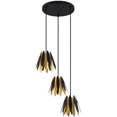 Lucande Lounit Pendant Lamp - Black & Gold Metal, 3 Lights Lucande Lounit Pendant Lamp - Black & Gold Metal, 3 Lights