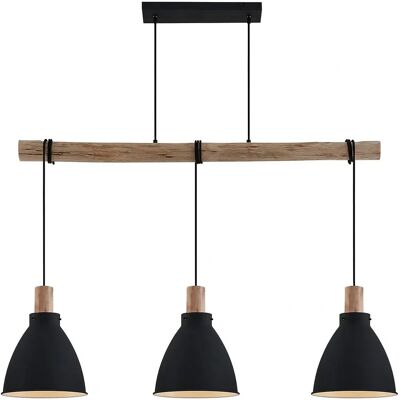 Lindby Trebale Black Metal Wood Pendant - Pendant Lamp Lindby Trebale Black Metal Wood Pendant - Pendant Lamp