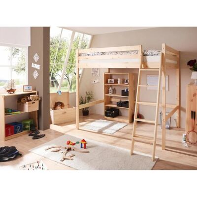 TICAA Hochbett - 140x200cm, Kiefer Natur, Kindersicher - Hochbett TICAA Hochbett - 140x200cm, Kiefer Natur, Kindersicher - Hochbett