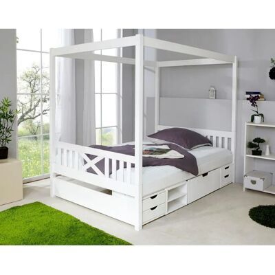 TICAA Lino Massivholz Himmelbett mit Stauraum - Bett TICAA Lino Massivholz Himmelbett mit Stauraum - Bett