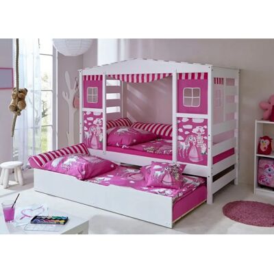 TICAA Lio Hausbett - Pink & Weiß, Massivholz, mit Stauraum TICAA Lio Hausbett - Pink & Weiß, Massivholz, mit Stauraum