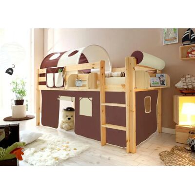 TICAA Malte Hochbett - Kinderfreundlich, Mit Vorhang, Kiefernholz TICAA Malte Hochbett - Kinderfreundlich, Mit Vorhang, Kiefernholz
