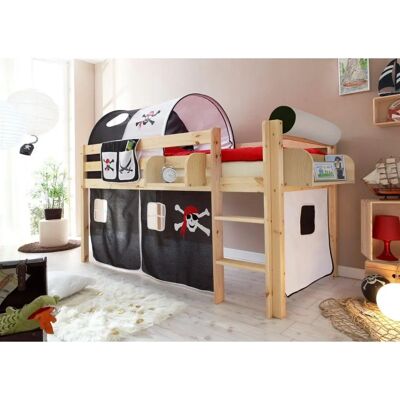 TICAA Malte Kindersicheres Hochbett mit Vorhang & Tunnel TICAA Malte Kindersicheres Hochbett mit Vorhang & Tunnel