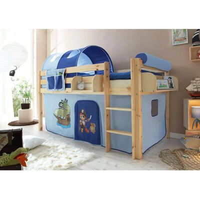 TICAA Malte Hochbett - Kindersicher, Kiefer, mit Vorhängen TICAA Malte Hochbett - Kindersicher, Kiefer, mit Vorhängen