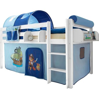 TICAA Malte Hochbett Blau - Kinder mit Vorhang & Sicherheitsgeländer TICAA Malte Hochbett Blau - Kinder mit Vorhang & Sicherheitsgeländer