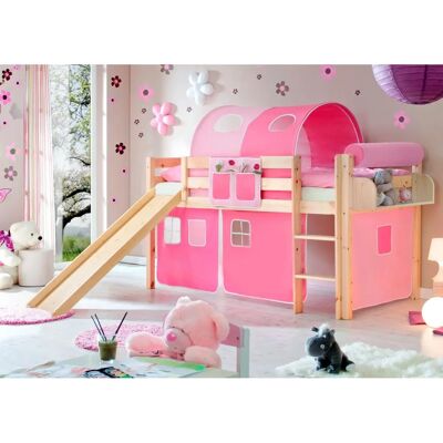 TICAA Manuel Pink Hochbett mit Vorhang & Tunnel - Kinderbett TICAA Manuel Pink Hochbett mit Vorhang & Tunnel - Kinderbett