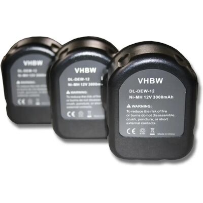 VHBW Set de 3 baterías para Black & Decker MT1203B - 12V, 3000mAh NiMH VHBW Set de 3 baterías para Black & Decker MT1203B - 12V, 3000mAh NiMH
