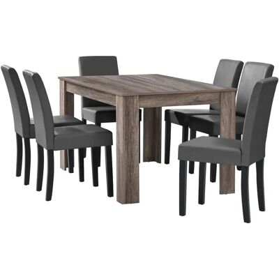 en.casa Forssa Esstisch-Set - Eiche-Grau - 6 Stühle & Tisch en.casa Forssa Esstisch-Set - Eiche-Grau - 6 Stühle & Tisch