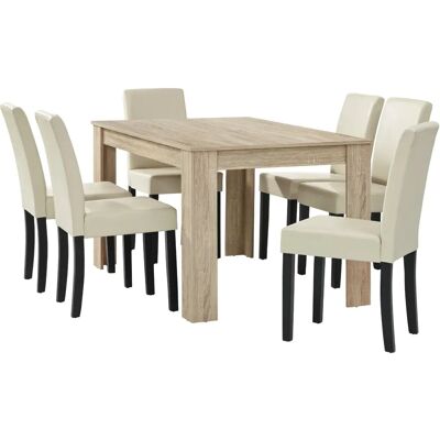 en.casa Ensemble de Table à Manger Forssa - Chêne, Crème, 140x90cm - Publicité en.casa Ensemble de Table à Manger Forssa - Chêne, Crème, 140x90cm - Publicité