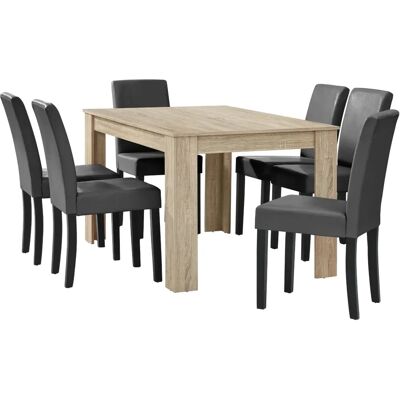 en.casa Essgruppe - Texturiertes Eichenholz 6 Stühle & Tisch 140x90cm en.casa Essgruppe - Texturiertes Eichenholz 6 Stühle & Tisch 140x90cm