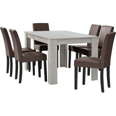 en.casa Forssa Essgruppe - Weiß und Braun - 140cm x 90cm - Modern en.casa Forssa Essgruppe - Weiß und Braun - 140cm x 90cm - Modern