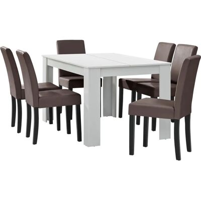 en.casa - Tavolo da pranzo e 6 sedie - Bianco & Marrone - 140cm x 90cm en.casa - Tavolo da pranzo e 6 sedie - Bianco & Marrone - 140cm x 90cm