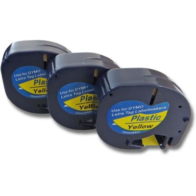 vhbw - Cassette d’étiquettes - Noir sur Jaune - 3x compatible avec Dymo LetraTag LT-100H, LT-100T, QX50, XR - 4m x 12mm - Publicité vhbw - Cassette d’étiquettes - Noir sur Jaune - 3x compatible avec Dymo LetraTag LT-100H, LT-100T, QX50, XR - 4m x 12mm - Publicité