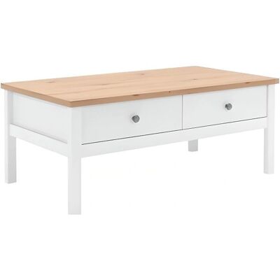 DEINE TANTE EMMA Bergen Table basse blanche et chêne artisanal - Table de salon - Publicité DEINE TANTE EMMA Bergen Table basse blanche et chêne artisanal - Table de salon - Publicité
