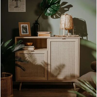 Credenza Finori Sonoma Rovere e Stampa di Canne - Stile Etnico Credenza Finori Sonoma Rovere e Stampa di Canne - Stile Etnico