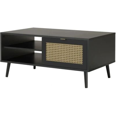 Finori Couchtisch Schwarz mit Rattan-Print - Couchtisch Finori Couchtisch Schwarz mit Rattan-Print - Couchtisch