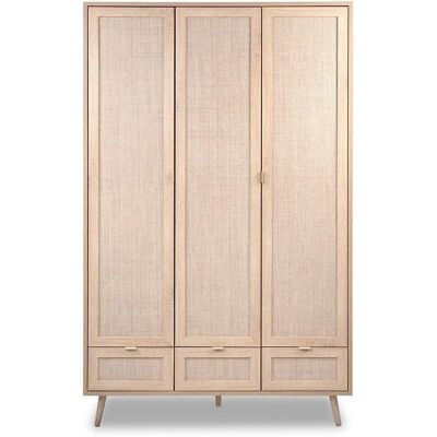 Armadio Calicosy 120cm 3 Ante con Effetto Rattan - Legno Chiaro Armadio Calicosy 120cm 3 Ante con Effetto Rattan - Legno Chiaro