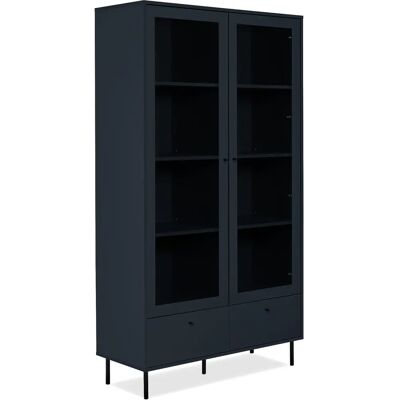 Calicosy Caracas Vitrine - Bleu Marine - 2 portes vitrées, 2 tiroirs - 100x40x183cm - Publicité Calicosy Caracas Vitrine - Bleu Marine - 2 portes vitrées, 2 tiroirs - 100x40x183cm - Publicité