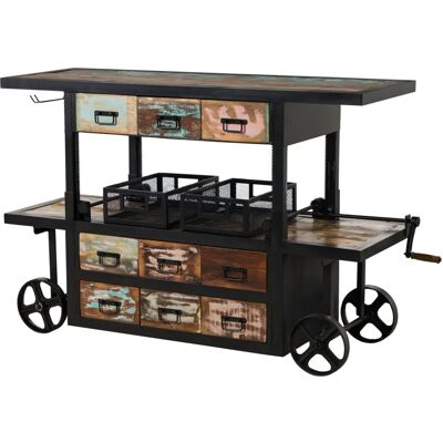 Massivmoebel24 - Industrie 17 Mobiler Bar aus recyceltem Holz & Eisen - Mehrfarbig Massivmoebel24 - Industrie 17 Mobiler Bar aus recyceltem Holz & Eisen - Mehrfarbig