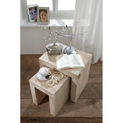 Massivmoebel24 Beistelltisch Akazie 45x35x45 Weißer Stein - Beistelltisch Massivmoebel24 Beistelltisch Akazie 45x35x45 Weißer Stein - Beistelltisch