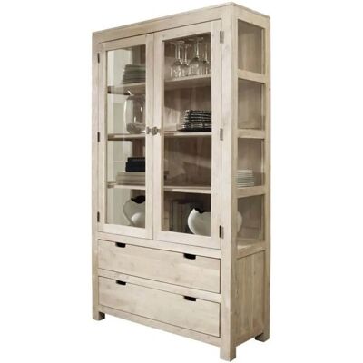 Vitrine en acacia massif 110x45x200 White Stone - NATURE WHITE - Publicité Vitrine en acacia massif 110x45x200 White Stone - NATURE WHITE - Publicité