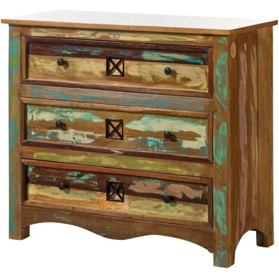Massivmoebel24.de Vintage Kommode aus recyceltem Holz - 3 Schubladen - Mehrfarbig Massivmoebel24.de Vintage Kommode aus recyceltem Holz - 3 Schubladen - Mehrfarbig