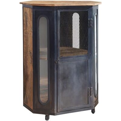 Massivmoebel24 - Mango Holz Achteckige Vitrine - Industrieller Stil Massivmoebel24 - Mango Holz Achteckige Vitrine - Industrieller Stil
