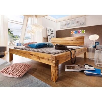 Massives Wildeiche-Bett mit natürlichem Finish - Bett, Rustikal, Stabil Massives Wildeiche-Bett mit natürlichem Finish - Bett, Rustikal, Stabil
