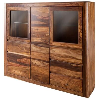 Massivmoebel24 Toronto 204 Highboard - Sheesham-Holz, geometrisches Glas, modern Massivmoebel24 Toronto 204 Highboard - Sheesham-Holz, geometrisches Glas, modern