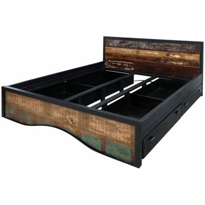 Massivmoebel24 - Letto Industrial 112 con 2 Cassetti - Legno Riciclato & Metallo - 200x200 - Multicolore Massivmoebel24 - Letto Industrial 112 con 2 Cassetti - Legno Riciclato & Metallo - 200x200 - Multicolore